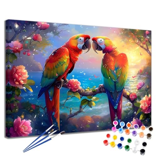 Malen Nach Zahlen Erwachsene Blume Malen Nach Zahlen Papagei Groß Format 70x90 cm Handgemalt Ölgemälde, DIY Paint by Numbers Kit Pinseln und Acrylfarbe, Bastelset Als Geschenk für Frauen 2W-276 von Meiaiao