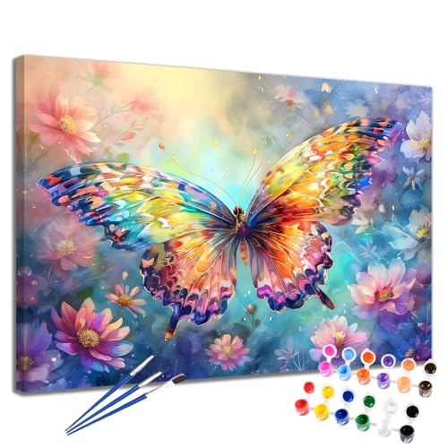Malen Nach Zahlen Erwachsene Blume Malen Nach Zahlen Schmetterling Groß Format 50x65 cm Handgemalt Ölgemälde, DIY Paint by Numbers Kit Pinseln und Acrylfarbe, Bastelset Als Geschenk für Frauen 2W-239 von Meiaiao
