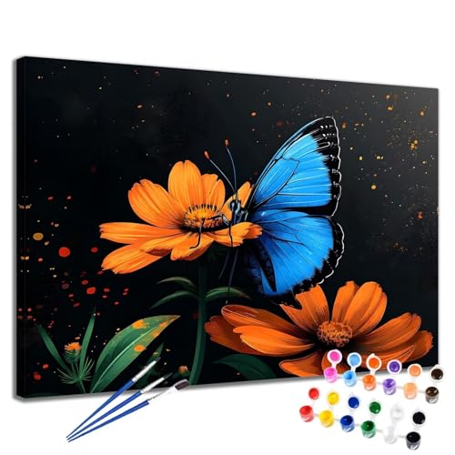 Malen Nach Zahlen Erwachsene Blume Malen Nach Zahlen Schmetterling Groß Format 50x65 cm Handgemalt Ölgemälde, DIY Paint by Numbers Kit Pinseln und Acrylfarbe, Bastelset Als Geschenk für Frauen 2W-275 von Meiaiao
