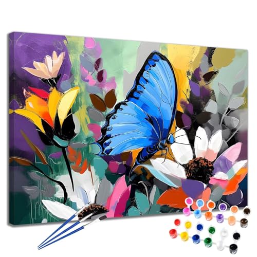 Malen Nach Zahlen Erwachsene Blume Malen Nach Zahlen Schmetterling Groß Format 50x65 cm Handgemalt Ölgemälde, DIY Paint by Numbers Kit Pinseln und Acrylfarbe, Bastelset Als Geschenk für Frauen 2W-294 von Meiaiao