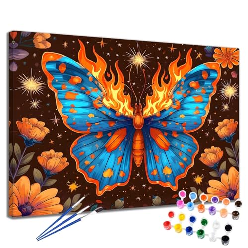 Malen Nach Zahlen Erwachsene Blume Malen Nach Zahlen Schmetterling Groß Format 70x90 cm Handgemalt Ölgemälde, DIY Paint by Numbers Kit Pinseln und Acrylfarbe, Bastelset Als Geschenk für Frauen 2W-266 von Meiaiao