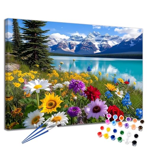 Malen Nach Zahlen Erwachsene Blume Malen Nach Zahlen See Groß Format 70x90 cm Handgemalt Ölgemälde, DIY Paint by Numbers Kit 3-Pinseln und Acrylfarbe, Kreativ Bastelset Als Geschenk für Frauen 2W-195 von Meiaiao