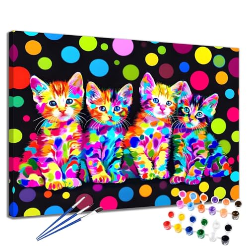Malen Nach Zahlen Erwachsene Bunt Malen Nach Zahlen Katze Groß Format 70x90 cm Handgemalt Ölgemälde, DIY Paint by Numbers Kit 3-Pinseln und Acrylfarbe, Kreativ Bastelset Als Geschenk für Frauen 2W-211 von Meiaiao