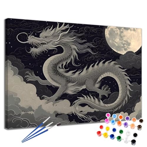 Malen Nach Zahlen Erwachsene Drachen Malen Nach Zahlen Mond Groß Format 70x90 cm Handgemalt Ölgemälde, DIY Paint by Numbers Kit Pinseln und Acrylfarbe, Kreativ Bastelset Als Geschenk für Frauen 2W-196 von Meiaiao