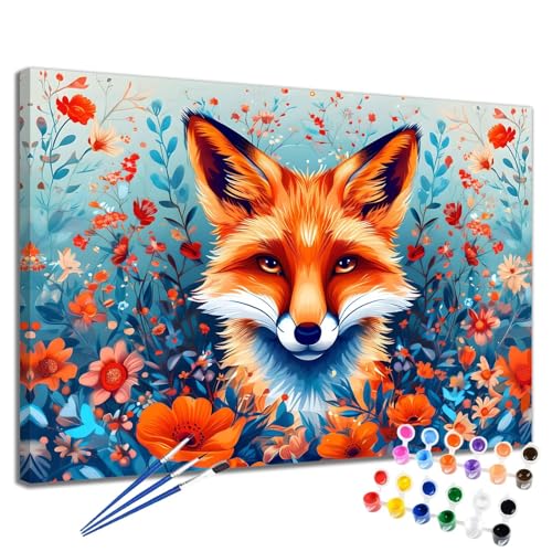 Malen Nach Zahlen Erwachsene Fuchs Malen Nach Zahlen Blume Groß Format 70x90 cm Handgemalt Ölgemälde, DIY Paint by Numbers Kit Pinseln und Acrylfarbe, Kreativ Bastelset Als Geschenk für Frauen 2W-224 von Meiaiao