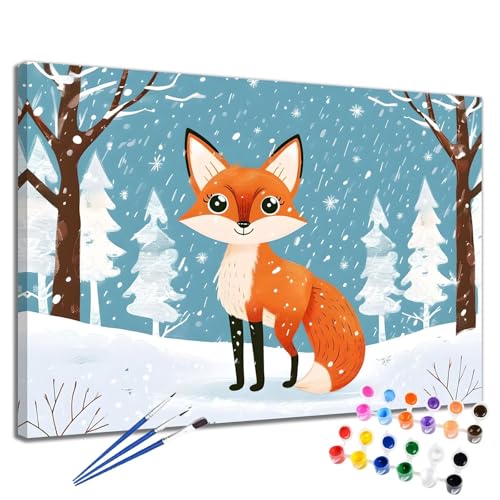 Malen Nach Zahlen Erwachsene Fuchs Malen Nach Zahlen Winter Groß Format 70x90 cm Handgemalt Ölgemälde, DIY Paint by Numbers Kit Pinseln und Acrylfarbe, Kreativ Bastelset Als Geschenk für Frauen 2W-253 von Meiaiao