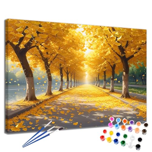Malen Nach Zahlen Erwachsene Herbst Malen Nach Zahlen Landschaft Groß Format 70x90 cm Handgemalt Ölgemälde, DIY Paint by Numbers Kit Pinseln und Acrylfarbe, Bastelset Als Geschenk für Frauen 2W-249 von Meiaiao