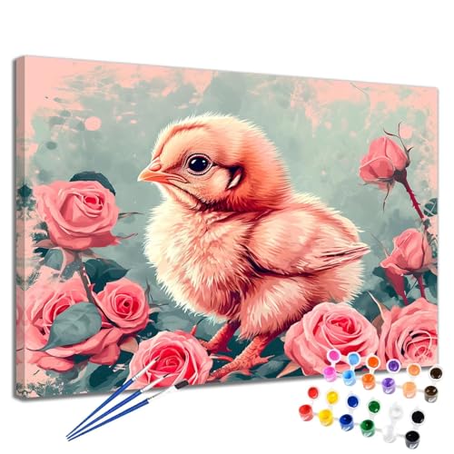 Malen Nach Zahlen Erwachsene Huhn Malen Nach Zahlen Blume Groß Format 50x65 cm Handgemalt Ölgemälde, DIY Paint by Numbers Kit 3-Pinseln und Acrylfarbe, Kreativ Bastelset Als Geschenk für Frauen 2W-282 von Meiaiao