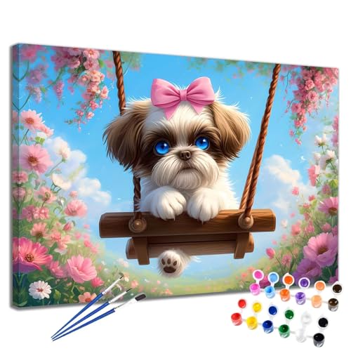Malen Nach Zahlen Erwachsene Hund Malen Nach Zahlen Blume Groß Format 50x65 cm Handgemalt Ölgemälde, DIY Paint by Numbers Kit 3-Pinseln und Acrylfarbe, Kreativ Bastelset Als Geschenk für Frauen 2W-254 von Meiaiao