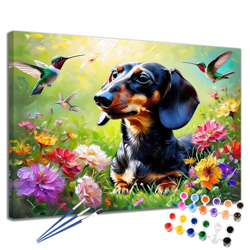 Malen Nach Zahlen Erwachsene Hund Malen Nach Zahlen Blume Groß Format 70x90 cm Handgemalt Ölgemälde, DIY Paint by Numbers Kit 3-Pinseln und Acrylfarbe, Kreativ Bastelset Als Geschenk für Frauen 2W-219 von Meiaiao