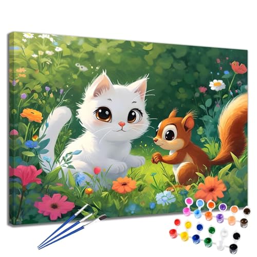 Malen Nach Zahlen Erwachsene Katze Malen Nach Zahlen Eichhörnchen Groß Format 50x65 cm Handgemalt Ölgemälde, DIY Paint by Numbers Kit Pinseln und Acrylfarbe, Bastelset Als Geschenk für Frauen 2W-260 von Meiaiao