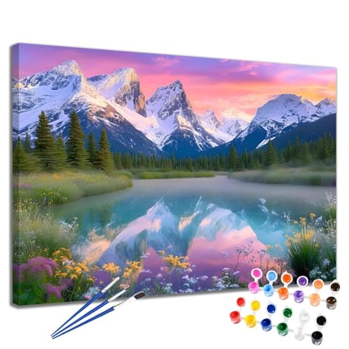 Malen Nach Zahlen Erwachsene Landschaft Malen Nach Zahlen Berg Groß Format 50x65 cm Handgemalt Ölgemälde, DIY Paint by Numbers Kit Pinseln und Acrylfarbe, Bastelset Als Geschenk für Frauen 2W-192 von Meiaiao