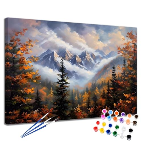 Malen Nach Zahlen Erwachsene Landschaft Malen Nach Zahlen Herbst Groß Format 70x90 cm Handgemalt Ölgemälde, DIY Paint by Numbers Kit Pinseln und Acrylfarbe, Bastelset Als Geschenk für Frauen 2W-291 von Meiaiao