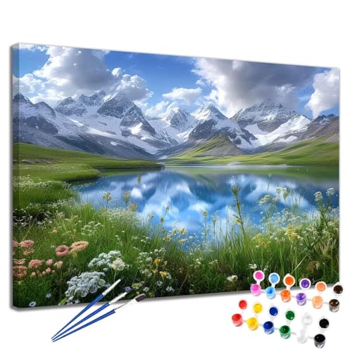 Malen Nach Zahlen Erwachsene Landschaft Malen Nach Zahlen See Groß Format 70x90 cm Handgemalt Ölgemälde, DIY Paint by Numbers Kit Pinseln und Acrylfarbe, Bastelset Als Geschenk für Frauen 2W-292 von Meiaiao