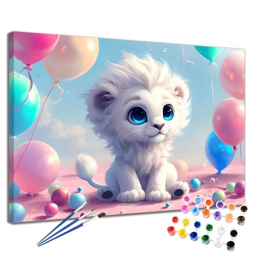 Malen Nach Zahlen Erwachsene Löwe Malen Nach Zahlen Ballon Groß Format 70x90 cm Handgemalt Ölgemälde, DIY Paint by Numbers Kit Pinseln und Acrylfarbe, Kreativ Bastelset Als Geschenk für Frauen 2W-229 von Meiaiao