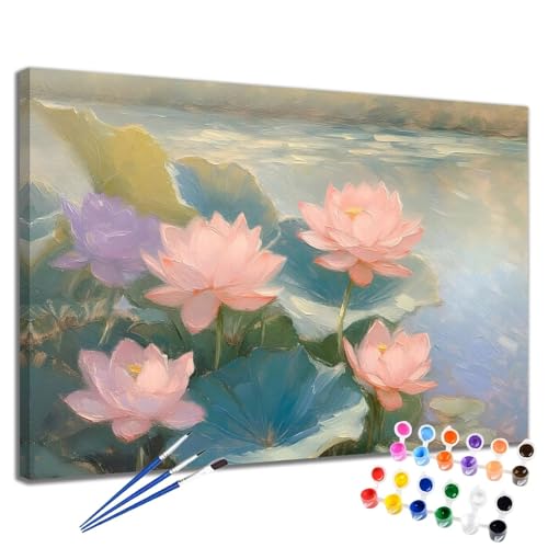 Malen Nach Zahlen Erwachsene Lotus Malen Nach Zahlen Traum Groß Format 70x90 cm Handgemalt Ölgemälde, DIY Paint by Numbers Kit Pinseln und Acrylfarbe, Kreativ Bastelset Als Geschenk für Frauen 2W-221 von Meiaiao