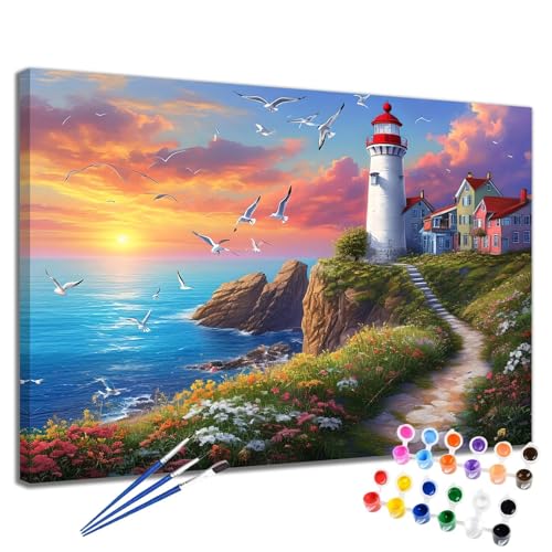 Malen Nach Zahlen Erwachsene Meer Malen Nach Zahlen Landschaft Groß Format 70x90 cm Handgemalt Ölgemälde, DIY Paint by Numbers Kit Pinseln und Acrylfarbe, Bastelset Als Geschenk für Frauen 2W-231 von Meiaiao
