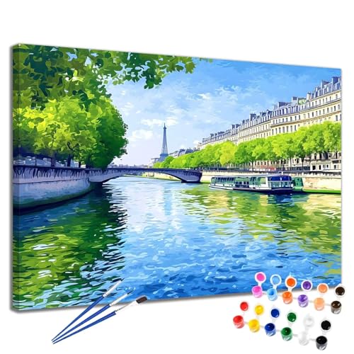 Malen Nach Zahlen Erwachsene Paris Malen Nach Zahlen Brücke Groß Format 50x65 cm Handgemalt Ölgemälde, DIY Paint by Numbers Kit Pinseln und Acrylfarbe, Kreativ Bastelset Als Geschenk für Frauen 2W-261 von Meiaiao