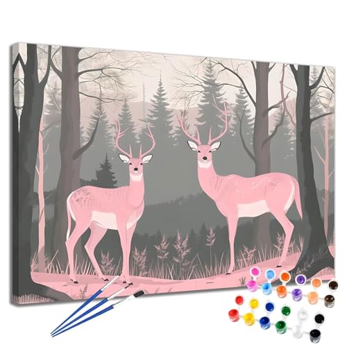 Malen Nach Zahlen Erwachsene Reh Malen Nach Zahlen Baum Groß Format 70x90 cm Handgemalt Ölgemälde, DIY Paint by Numbers Kit 3-Pinseln und Acrylfarbe, Kreativ Bastelset Als Geschenk für Frauen 2W-208 von Meiaiao