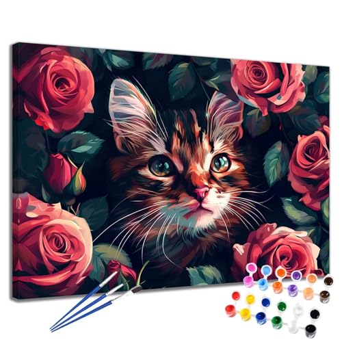 Malen Nach Zahlen Erwachsene Rose Malen Nach Zahlen Hund Groß Format 70x90 cm Handgemalt Ölgemälde, DIY Paint by Numbers Kit 3-Pinseln und Acrylfarbe, Kreativ Bastelset Als Geschenk für Frauen 2W-271 von Meiaiao