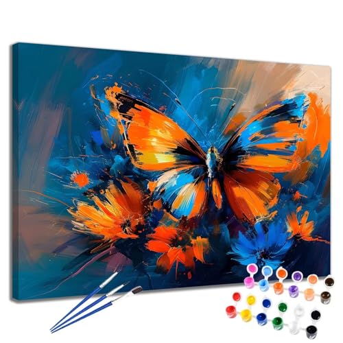 Malen Nach Zahlen Erwachsene Schmetterling Malen Nach Zahlen Blume Groß Format 70x90 cm Handgemalt Ölgemälde, DIY Paint by Numbers Kit Pinseln und Acrylfarbe, Bastelset Als Geschenk für Frauen 2W-277 von Meiaiao