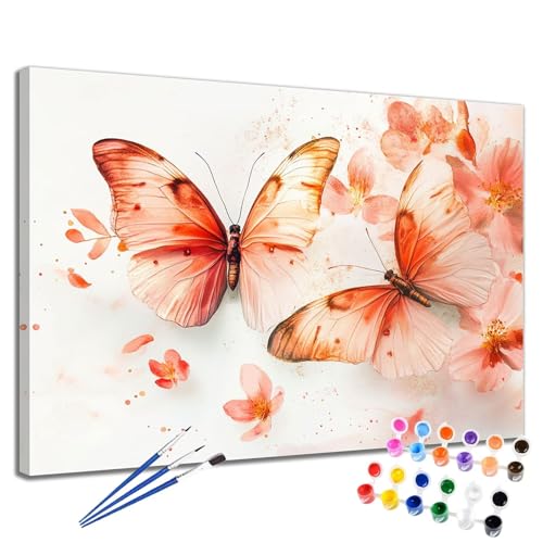 Malen Nach Zahlen Erwachsene Schmetterling Malen Nach Zahlen Blume Groß Format 70x90 cm Handgemalt Ölgemälde, DIY Paint by Numbers Kit Pinseln und Acrylfarbe, Bastelset Als Geschenk für Frauen 2W-300 von Meiaiao