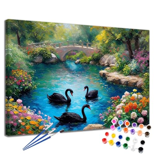 Malen Nach Zahlen Erwachsene Schwan Malen Nach Zahlen Blume Groß Format 50x65 cm Handgemalt Ölgemälde, DIY Paint by Numbers Kit Pinseln und Acrylfarbe, Kreativ Bastelset Als Geschenk für Frauen 2W-295 von Meiaiao