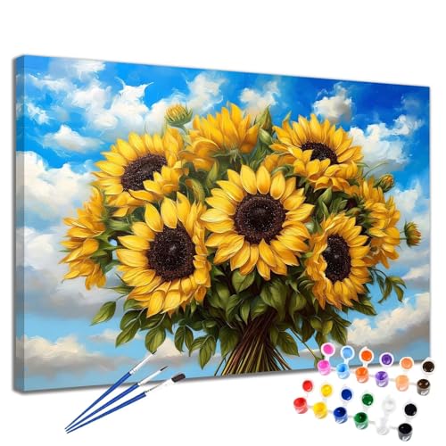 Malen Nach Zahlen Erwachsene Sonnenblume Malen Nach Zahlen Landschaft Groß Format 70x90cm Handgemalt Ölgemälde,DIY Paint by Numbers Kit Pinseln und Acrylfarbe,Bastelset Als Geschenk für Frauen 2W-201 von Meiaiao