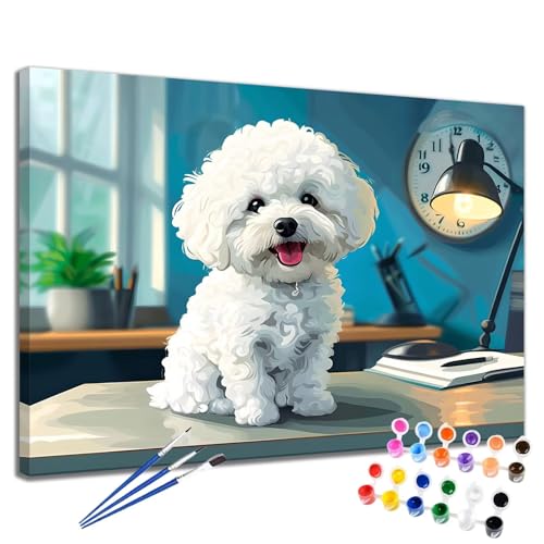 Malen Nach Zahlen Erwachsene Tier Malen Nach Zahlen Hund Groß Format 70x90 cm Handgemalt Ölgemälde, DIY Paint by Numbers Kit 3-Pinseln und Acrylfarbe, Kreativ Bastelset Als Geschenk für Frauen 2W-234 von Meiaiao