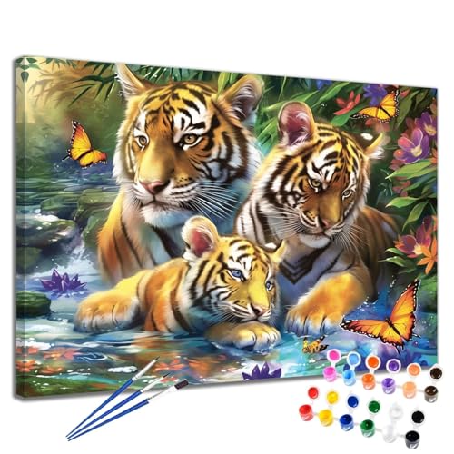 Malen Nach Zahlen Erwachsene Tiger Malen Nach Zahlen Schmetterling Groß Format 70x90 cm Handgemalt Ölgemälde, DIY Paint by Numbers Kit Pinseln und Acrylfarbe, Bastelset Als Geschenk für Frauen 2W-299 von Meiaiao