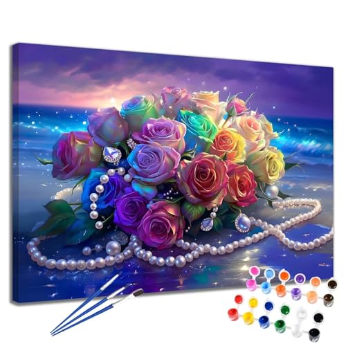Malen Nach Zahlen Rose Malen Nach Zahlen Kinder ab 7 8 9 10 Jahre Mädchen Meer 30x40 cm, Paint by Numbers Adult Knitterfreie Leinwand Kreativ Kit, DIY Handgemalt Ölgemälde Home Decor Geschenk 2W-198 von Meiaiao