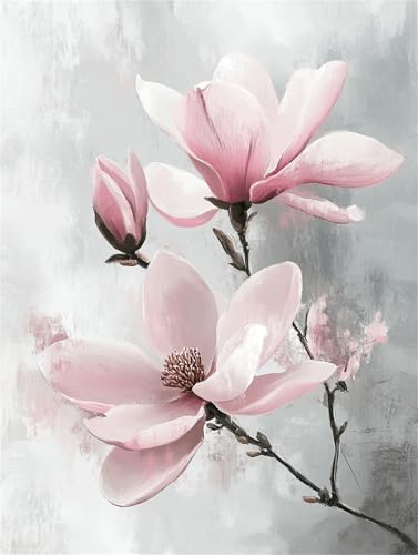 Malen nach Zahlen Rosa, Malen Nach Zahlen Erwachsene, Magnolie 30x40cm Paint by Numbers DIY Kreativ Bastelset Kinder Anfänger Handgemalt Ölgemälde Leinwand für Home Décor,Frauen Hobby Bastelset Dekor von Meiaiao
