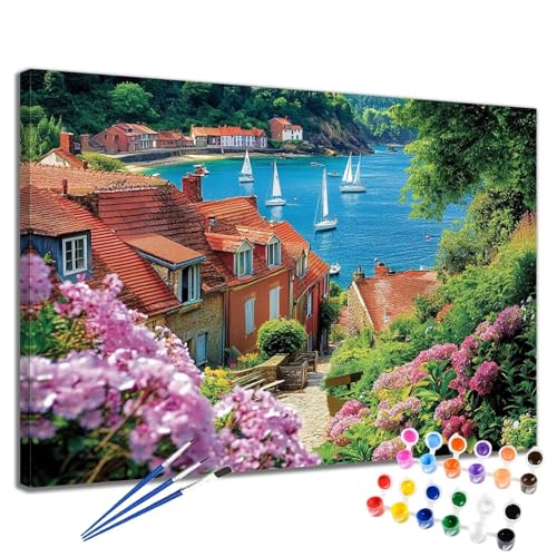 Stadt Malen Nach Zahlen Erwachsene Frühling Malen Nach Zahlen Kinder ab 7 8 9 10 Jahre Mädchen DIY Handgemalt Ölgemälde Komplett Leinwand Kit, Erwachsene Kreativ Home Decor Geschenk 90x120 cm 2W-995 von Meiaiao