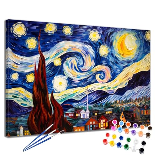 Sternenhimmel Malen Nach Zahlen Erwachsene Stadt Malen Nach Zahlen Kinder ab 7 8 9 10 Jahre Mädchen DIY Handgemalt Ölgemälde Leinwand Kit, Erwachsene Kreativ Home Decor Geschenk 90x120 cm 2W-1261 von Meiaiao