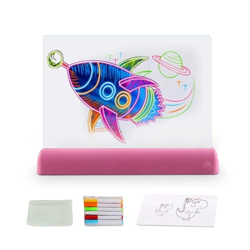 Meichoon Acryl-Schreibtafel mit 6 Markern und Reinigungstuch, 7 Farben, Lichtwechsel, löschbar, 3D-fluoreszierendes Memo-Tablet, geeignet für Partys und Geschäfte, Rosa von Meichoon