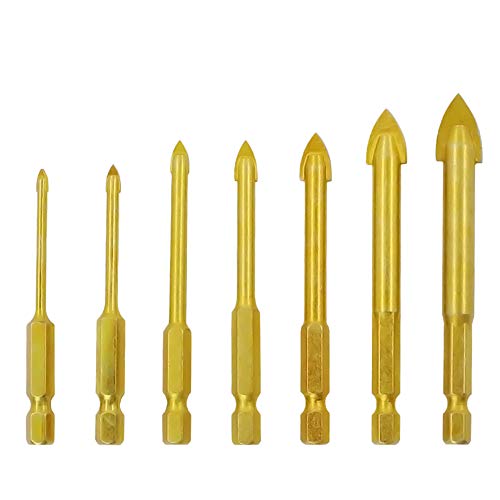 Meichoon Dreieck Fliesenbohrer-Set, 3-12 mm, 7-teilig, Wolframcarbid, Titanbeschichtete Keramik Betonbohrwerkzeug mit Sechskantschaft für Glasfliesen, Keramik, Spiegel, Porzellan, Marmor, DC04 Meichoon Dreieck Fliesenbohrer-Set, 3-12 mm, 7-teilig, Wolframcarbid, Titanbeschichtete Keramik Betonbohrwerkzeug mit Sechskantschaft für Glasfliesen, Keramik, Spiegel, Porzellan, Marmor, DC04 von Meichoon