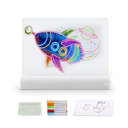 Meichoon 3D-Zeichentafel mit 6 Markern und Reinigungstuch, 7 Farben, Lichtwechsel, löschbar, Acryl, Memo-Tablet, geeignet für Partys und Geschäfte, Weiß von Meichoon