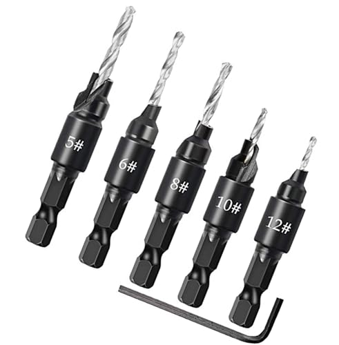 Meichoon Kegelsenkerbohrer, Sechskantschaft, tiefenverstellbar, Schnellspanner, 3-in-1-Pilot-Bits, konische Fase, Holzbearbeitung, Bohren mit Sechskantschlüssel, 5#, 6#, 8#, 10#, 12#, 5 Stück, Meichoon Kegelsenkerbohrer, Sechskantschaft, tiefenverstellbar, Schnellspanner, 3-in-1-Pilot-Bits, konische Fase, Holzbearbeitung, Bohren mit Sechskantschlüssel, 5#, 6#, 8#, 10#, 12#, 5 Stück, von Meichoon