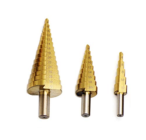 Meichoon Stufenbohrer-Set, 4-12 mm/4-20 mm/4-32 mm HSS Titan Dreieckgriff Pagodenbohrer für Kohlenstoffstahl, Blech, Eisen, Isolierplatten, PVC-Platten und Holz DC09 Meichoon Stufenbohrer-Set, 4-12 mm/4-20 mm/4-32 mm HSS Titan Dreieckgriff Pagodenbohrer für Kohlenstoffstahl, Blech, Eisen, Isolierplatten, PVC-Platten und Holz DC09 von Meichoon