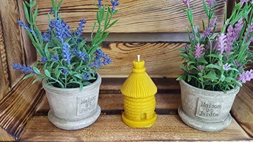 Meiers Bienenprodukte Bienenhaus - Kerze, Gelb, Natürlicher Duft, Handgefertigt aus 100% reinem Bienenwachs, Indoor von HUHIK