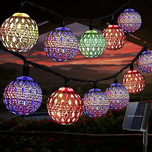 Lichterkette Außen Solar, Aufgerüstet 7M 50LED, IP65 Wasserdicht Marokkanische Lichterketten Aussen, 8 Modi Solarlampen für Balkon, Garten, Weihnachten, Hochzeiten, Partys deko [Energieklasse A+++] von Meihuigo