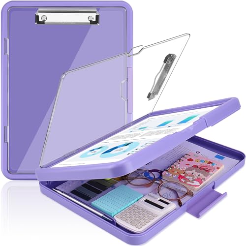 Meiikun Klemmbrett mit Aufbewahrung, Klemmbretter 21,6 x 28,9 cm mit doppeltem Stauraum, Kunststoff-Klemmbretter, transparent, trocken abwischbar, hohe Kapazität, Klemmbrett, Organizer für Arbeit von Meiikun