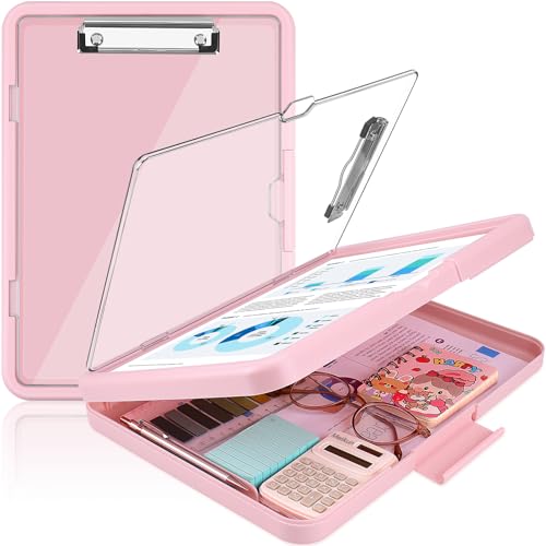 Meiikun Klemmbrett mit Aufbewahrung, Klemmbretter 21,6 x 28,9 cm mit doppeltem Stauraum, Kunststoff-Klemmbretter, transparent, trocken abwischbar, hohe Kapazität, Klemmbrett, Organizer für Arbeit von Meiikun