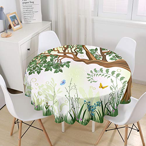 Mateju Runde Tischdecken Abwaschbar, Lotuseffekt Abwischbare Gartentischdecke, 3D Drucken Antifouling Wasserdicht tischdecke Outdoor Küche Party (150cm,Baum) von Meiju-shop