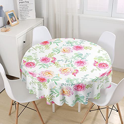 Mateju Runde Tischdecken Abwaschbar, Lotuseffekt Abwischbare Gartentischdecke, 3D Drucken Antifouling Wasserdicht tischdecke Outdoor Küche Party (200cm,Rose) von Meiju-shop