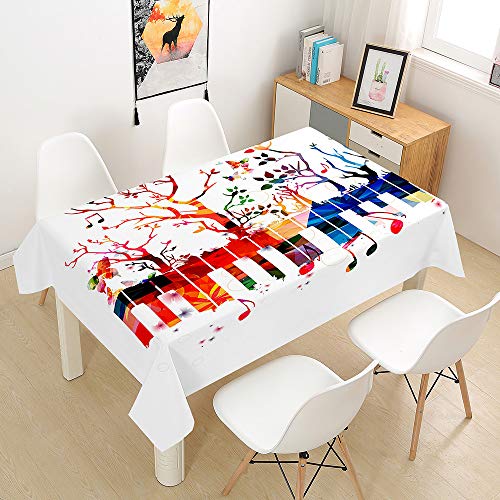 Mateju Tischdecke Abwaschbar, Furnily Rechteck Polyester Wasserdicht Fleckschutz Ölfest, Pflegeleicht Outdoor Garten Deko Mehrzweck, 3D Musikdruck (Farbklavier,140x160cm) von Meiju-shop