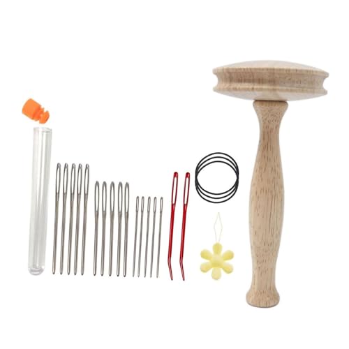 Holz-Stopfpilz-Werkzeug mit 17 Nähnadeln und Einfädler für Handnähen, Kleidung, Reparatur, Socken, Pullover, Hosen von Meiliyizu