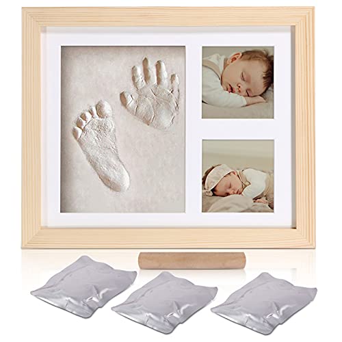 Meilo Baby Handabdruck Ton Bilderrahmen, Formen und Abdrücke Kits, Holzrahmen und Acrylglas, Geschenk für Baby Taufe Gießen und Druck Set (wood-2823) von Meilo