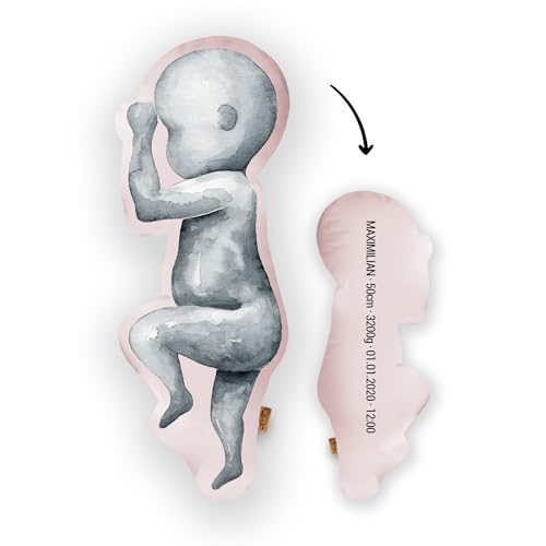 Mein Babykissen Personalisiertes Geburtskissen im 1:1 Maßstab | Mit Namen für Neugeborene | Erinnerungen in Originalgröße Jungen Mädchen (Dusty Rose, 1:1 Maßstab mit Gewicht, Watercolor One) von Mein Babykissen