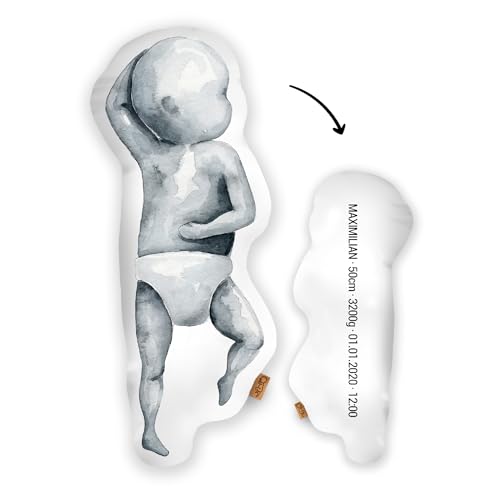 Mein Babykissen Personalisiertes Geburtskissen im 1:1 Maßstab | Mit Namen für Neugeborene | Erinnerungen in Originalgröße Jungen Mädchen (Original, 1:1 Maßstab ohne Gewicht, Watercolor Three) von Mein Babykissen